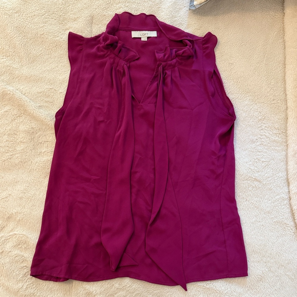 Women's Loft Sleeveless Purple Top with tie, size M